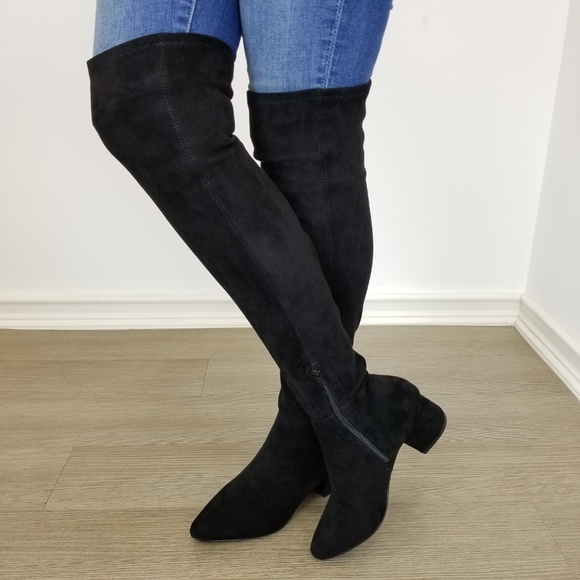 Pointy toe over the knee black boots Faux Suede - Picture 4 of 8
